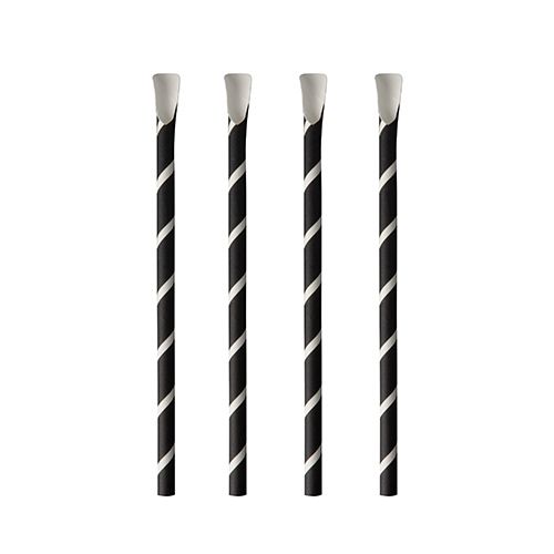 Trinkhalm mit Löffel Ø 8 mm · 20 cm schwarz/weiss "Stripes" 100 Stück