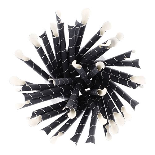 Trinkhalm mit Löffel Ø 8 mm · 20 cm schwarz/weiss "Stripes" 100 Stück