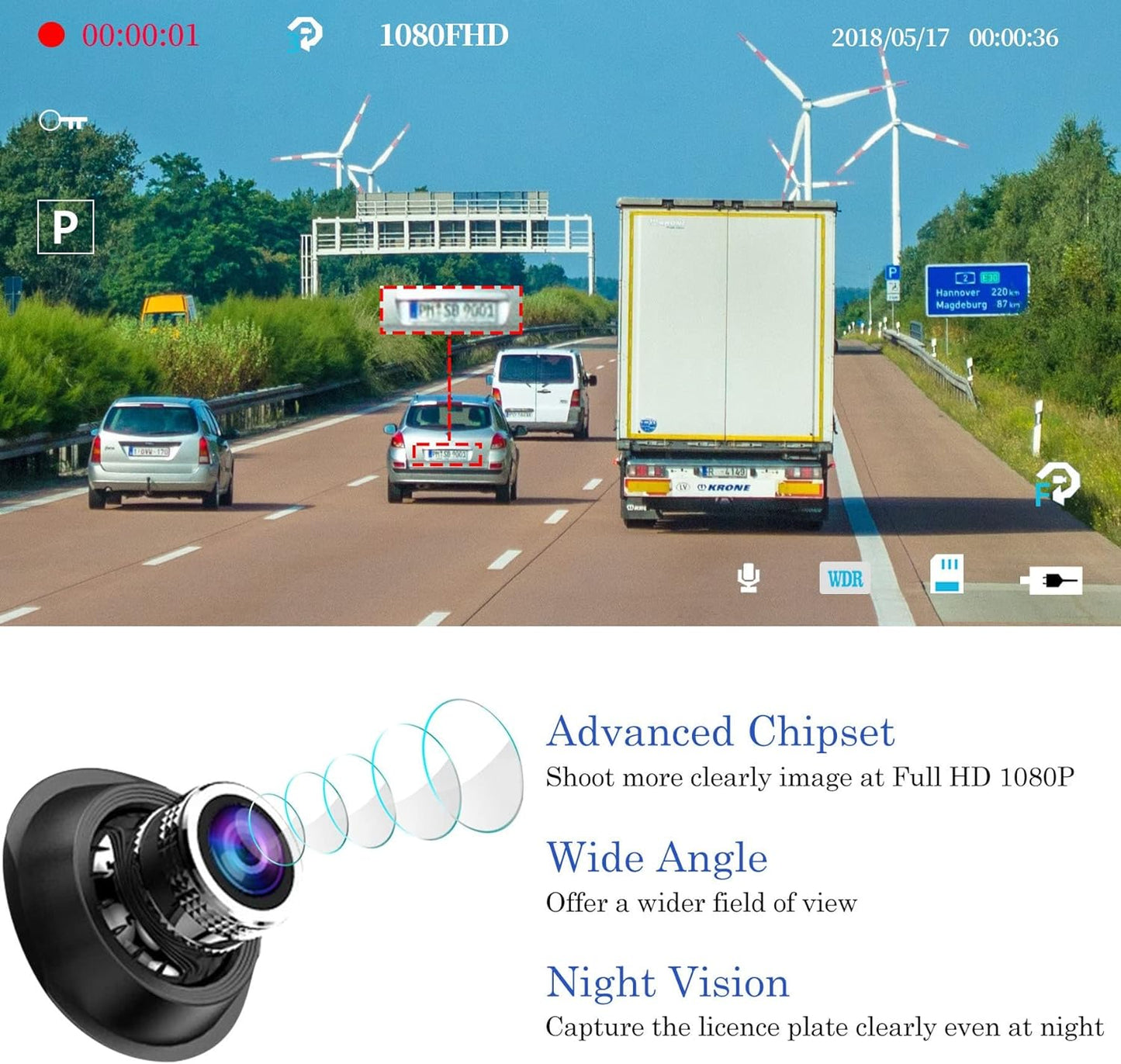 Dashcam Spiegeldashcam mit Rückfahrkamera von Chortau